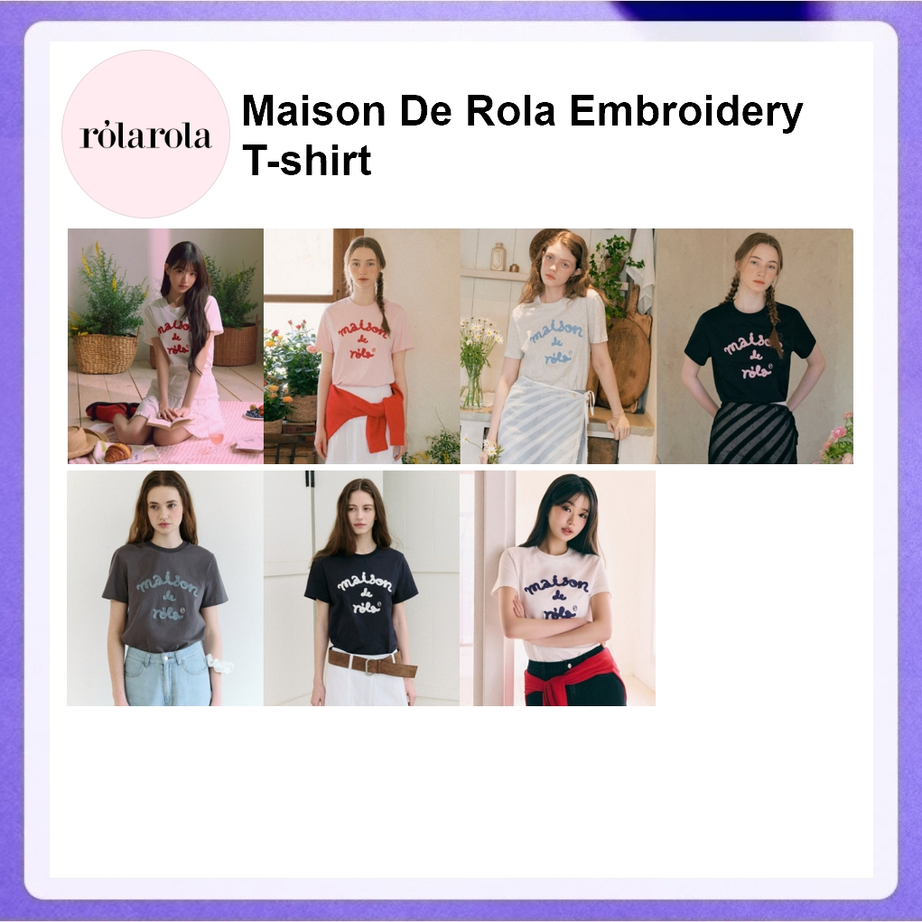 Rolarola Maison De Rola Embroidery T-shirt (White, Pink, Navy, Black, Melange Grey, Charcoal)