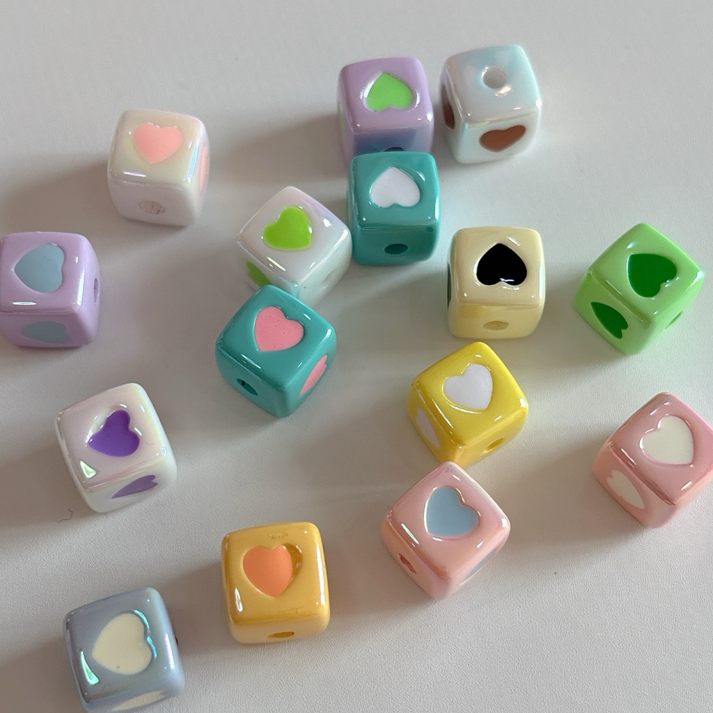 A154 ลูกปัดอะคิลิค ลูกปัดปั้มหัวใจ ลูกปัดตกแต่งงานdiy
