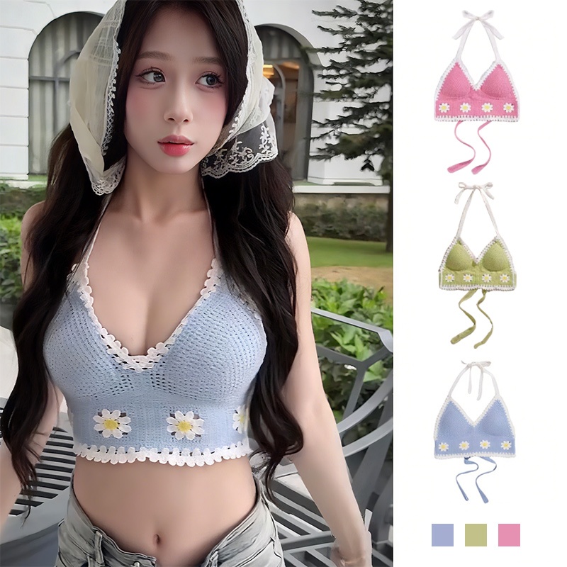 สไตล์โบฮีเมียนโครเชต์ Hollow-OUT TOP อเนกประสงค์เซ็กซี่แขวนคอ V คอ Camisole ผู้หญิง-MTY