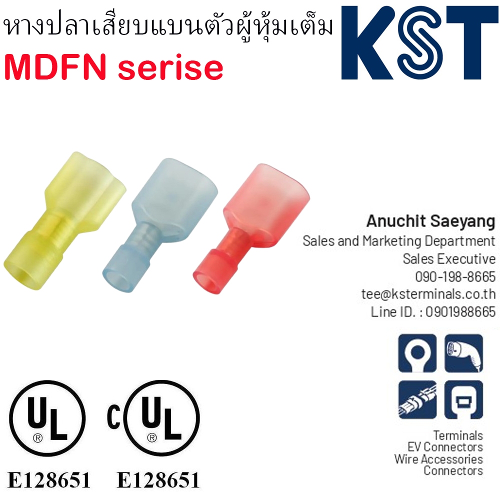 MDFN หางปลาเสียบแบนตัวผู้หุ้มเต็มแบบใส