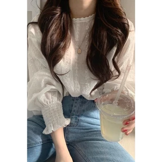 LUNA~คอกลม ลูกไม้ แขนยาว เสื้อเชิ้ต เวอร์ชั่นเกาหลี สไตล์ใหม่