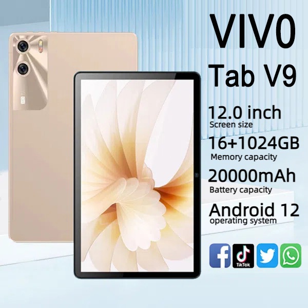 แท็บเล็ต VIV0 Tab V9 12 12 นิ้ว หน้าจอเต็ม 16+512GB แท็บเล็ต Android Wifi 5G Dual SIM แท็บเล็ตเพื่อการเรียนรู้ COD