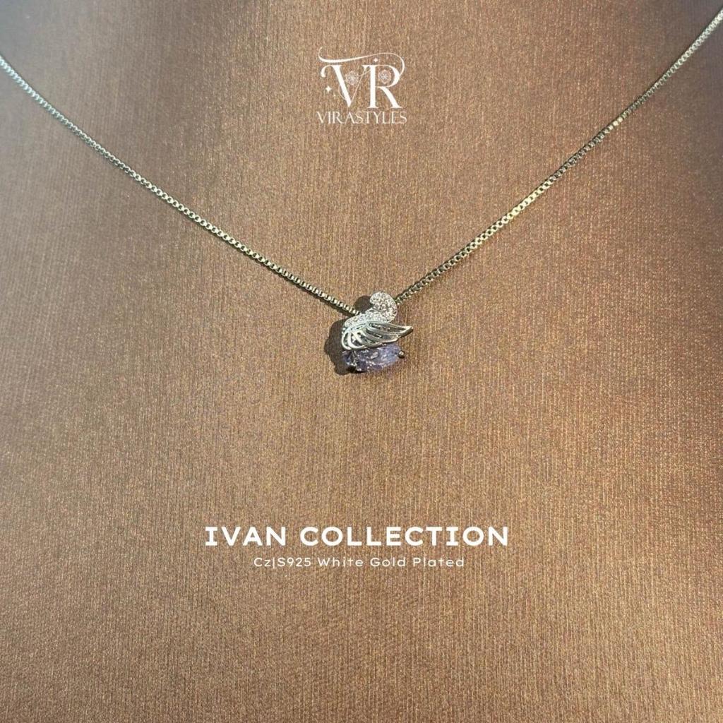 VRS.สร้อยคอเงิน92.5ชุบทองคำขาว ความยาว16-18นิ้ว  พร้อมจี้หงส์ Ivan Necklace Collection