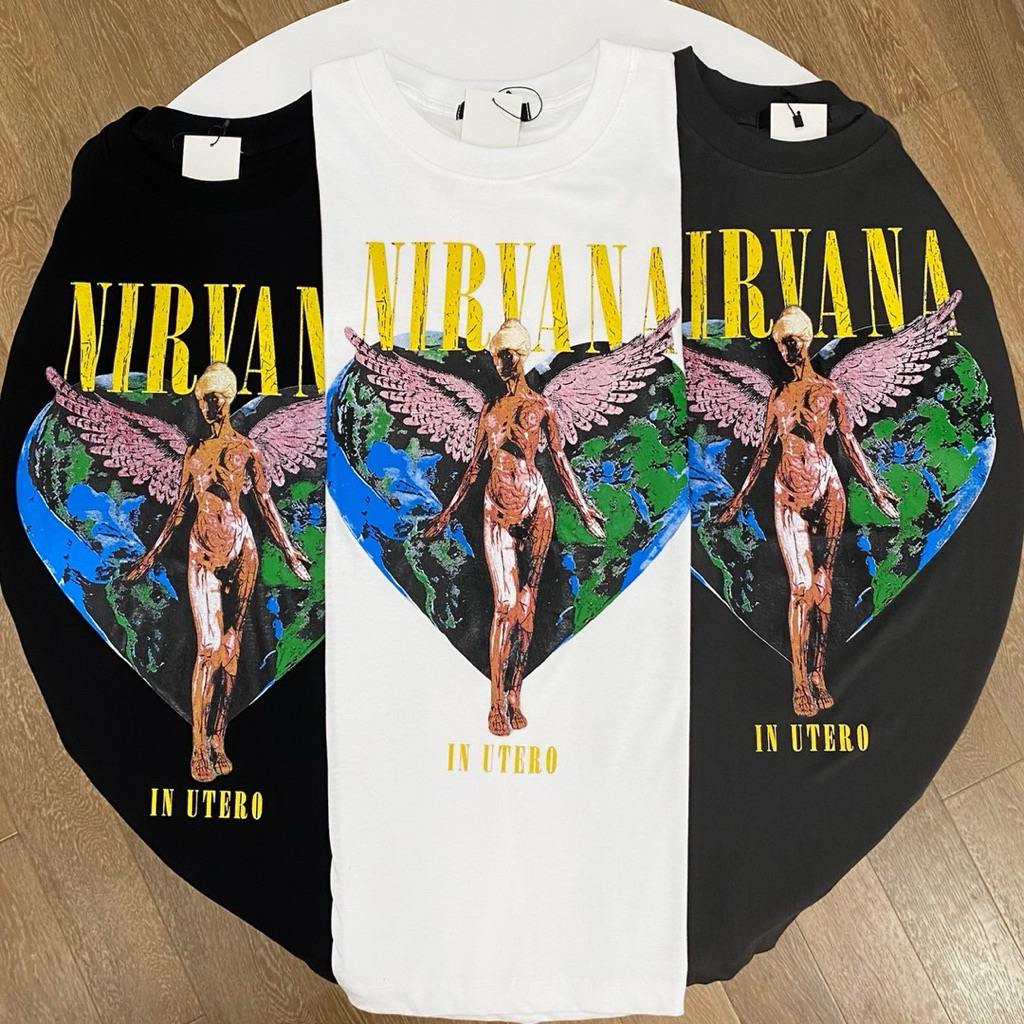 พร้อมส่งในไทย Oversize เสื้อยืด ผ้าคอตตอน แฟชั่นผู้หญิง BDZR-nirvanaเหลืองหัวใจ