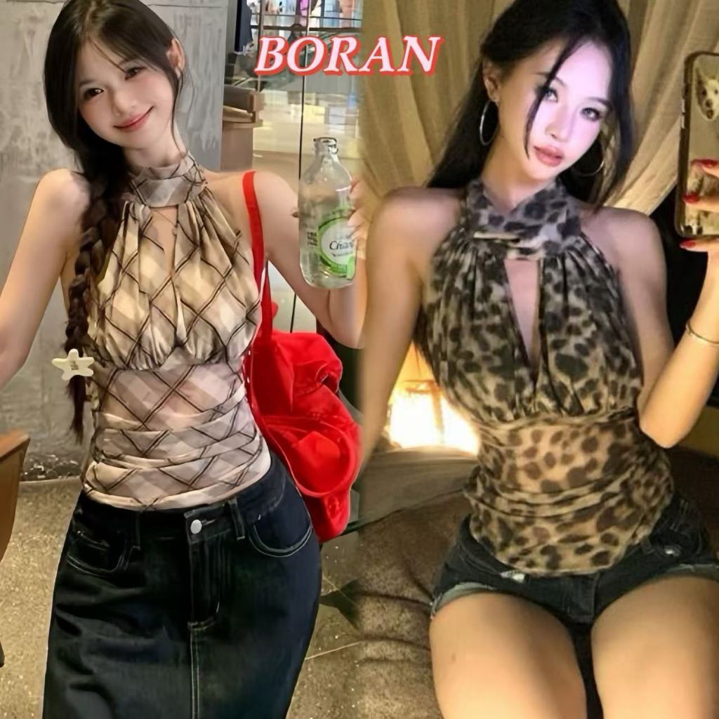 BORAN🍒พร้อมส่ง🍓 เสื้อกล้ามคล้องคอ เปิดหลัง ทรงรัดรูป ใส่แล้วผอม ดูดี ใส่ง่ายแมตช์ง่าย แฟชั่นใหม่ปี 2025