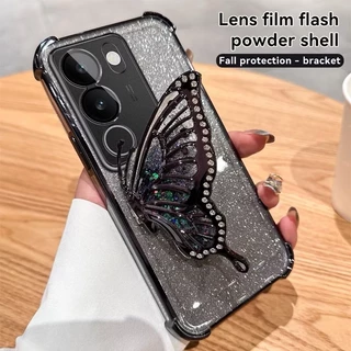 เคส กริตเตอร์ หรูหรา สำหรับ Realme C71 C85 C75 Note70 เคส กันกระแทกมุม กันกล้อง ผีเสื้อ น่ารัก ตั้งได้