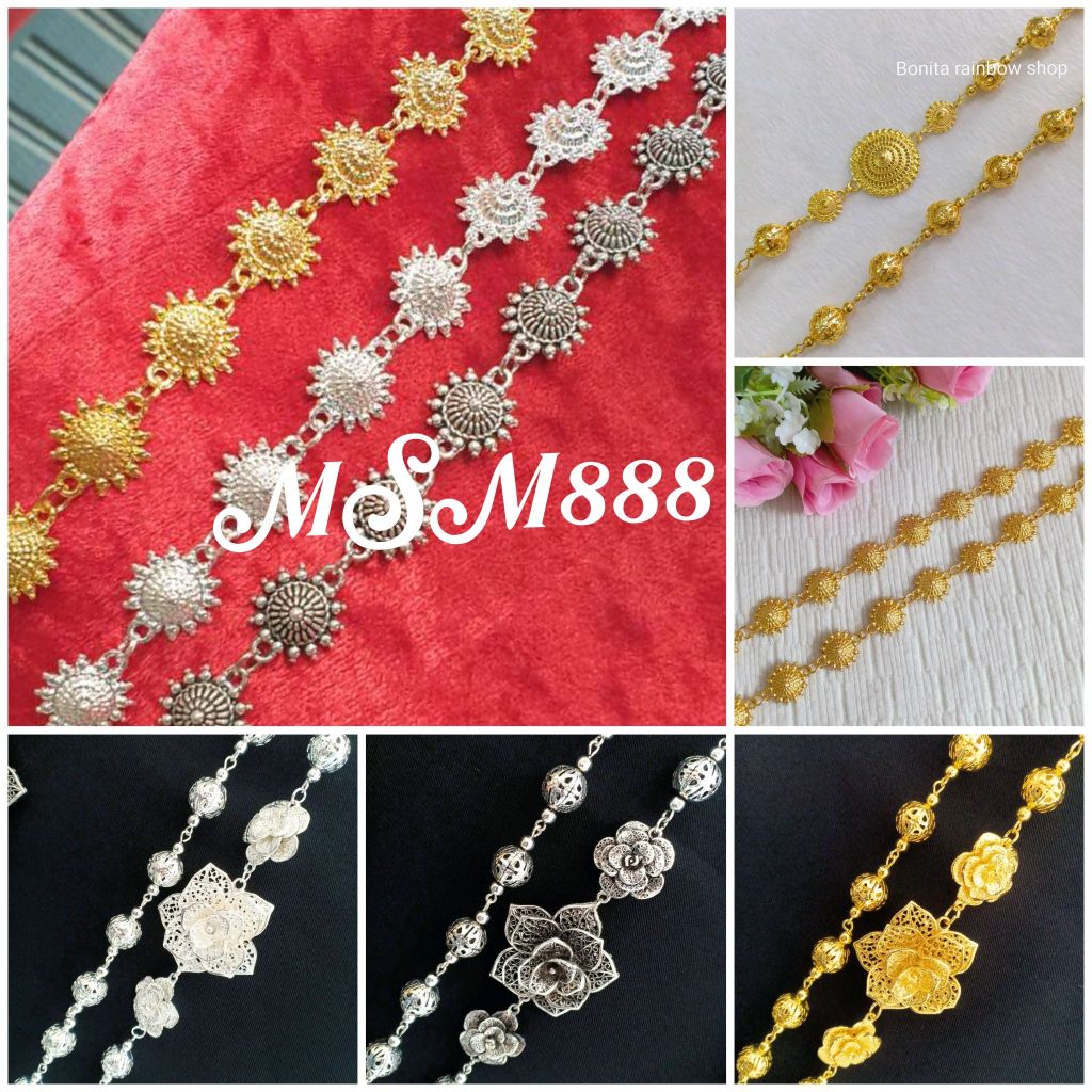 สร้อยสังวาลย์ สร้อยสังวาลย์สีทอง สีรมดำ สีเงินขาว ลายกุหลาบ สร้อยสังวาลย์ใส่ได้ทั้งเด็กและผู้ใหญ่ เครื่องประดับชุดไทย รห