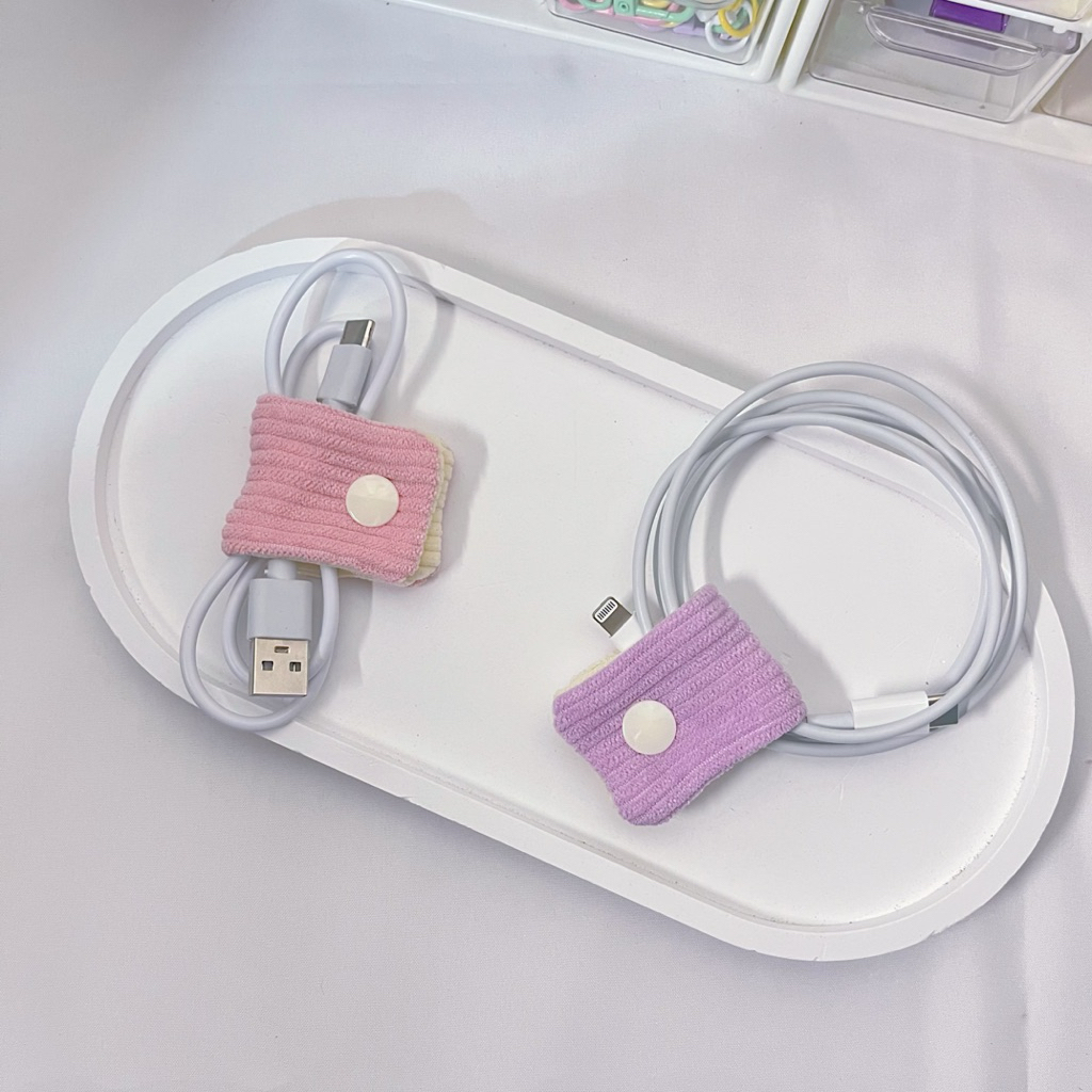 🛒 🎀ที่รัดสายชาร์จ |กระดุมแป๊ก อเนกประสงค์ ทูโทนสุดน่ารัก จัดระเบียบสิ่งของ💘🛒