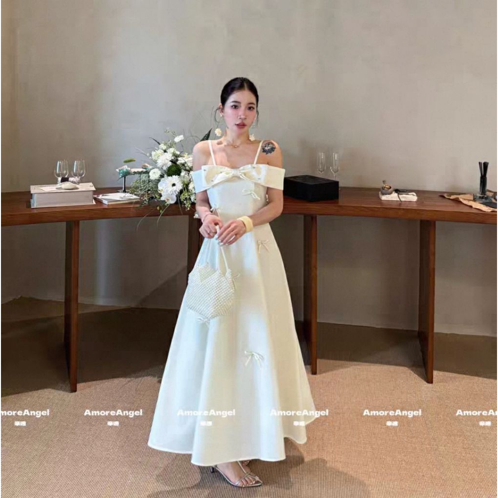 เดรสสายเดี่ยวเปิดไหล่สไตล์คุณหนูหรูหราแบบสั่งตัดพิเศษ งานออกแบบระดับไฮเอนด์สไตล์ “