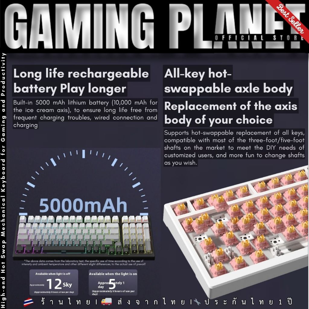 คีย์บอร์ดเกมมิ่ง XINMENG X98 Pro V2 | Mechanical Wireless 98 ปุ่ม | Gasket | Hot-Swap | PBT | RGB | TH/EN - รูปที่ 4