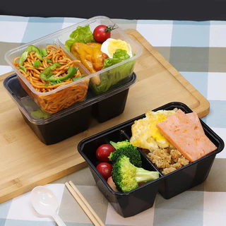 (50ชุด/แพ็ค) กล่องพลาสติกใส่อาหาร 2 ช่องพร้อมฝา วัสดุPP Food Grade เข้าไมโครเวฟได้ รุ่นBF2G/F2G ขนาด 500,650,750,1000ML