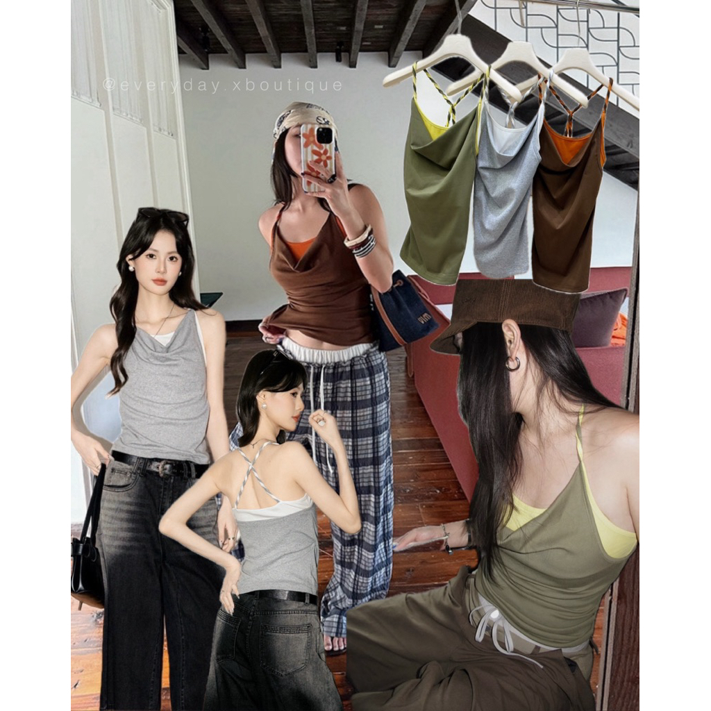 𝗗𝗢𝗨𝗕𝗟𝗘 𝗧𝗪𝗜𝗦𝗧 𝗛𝗔𝗟𝗧𝗘𝗥 𝗧𝗢𝗣🌪️🥑🌰(370฿) เสื้อคล้องคอไขว้หลัง ดีไซน์สายเกลียวเพิ่มความน่ารักแบบเท่ๆ ด้านในเลเยอร์ซับ onseason