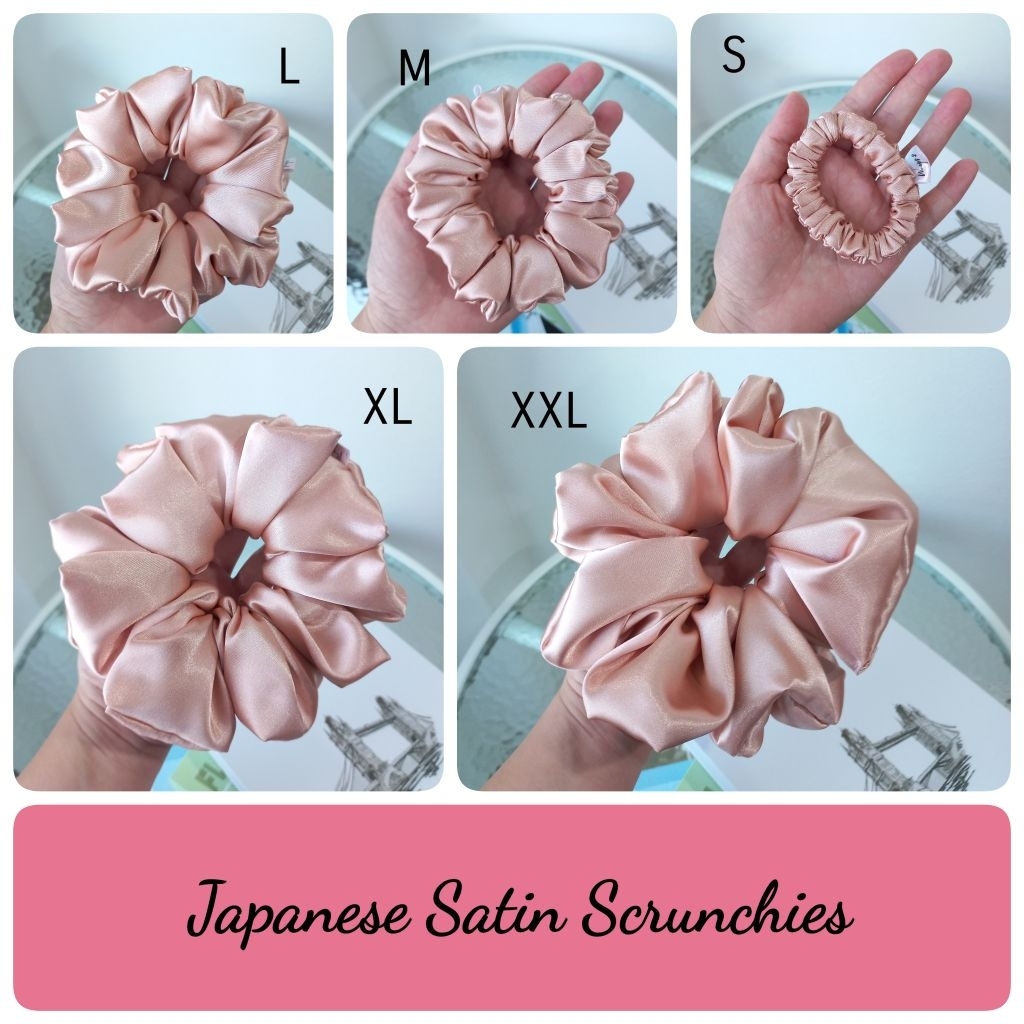 Wraps.s Scrunchies ผ้าซาติน สีโรสโกลด์และชมพู มี 5 ไซส์ ยางรัดผม ยางมัดผม สครันชี่ พร้อมส่ง
