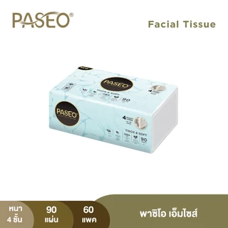 (ยกลัง 6 แพ็ค) PASEO พาซิโอ เอ็มไซส์ กระดาษเช็ดหน้า ขนาดกลาง หนา 4 ชั้น 90 แผ่น แพ็ค 10​ ห่อ (ทิชชู่ กระดาษทิชชู่) x 6