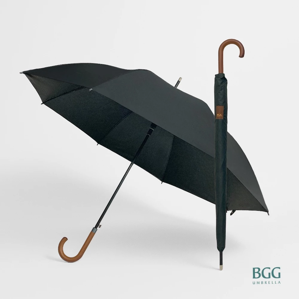 BGG UV Cut 100% Auto Open Vintage Style Walking Umbrella ร่มยาว อัตโนมัติเปิด กันยูวี 100% ด้ามจับทำด้วยไม้ (WA1079)