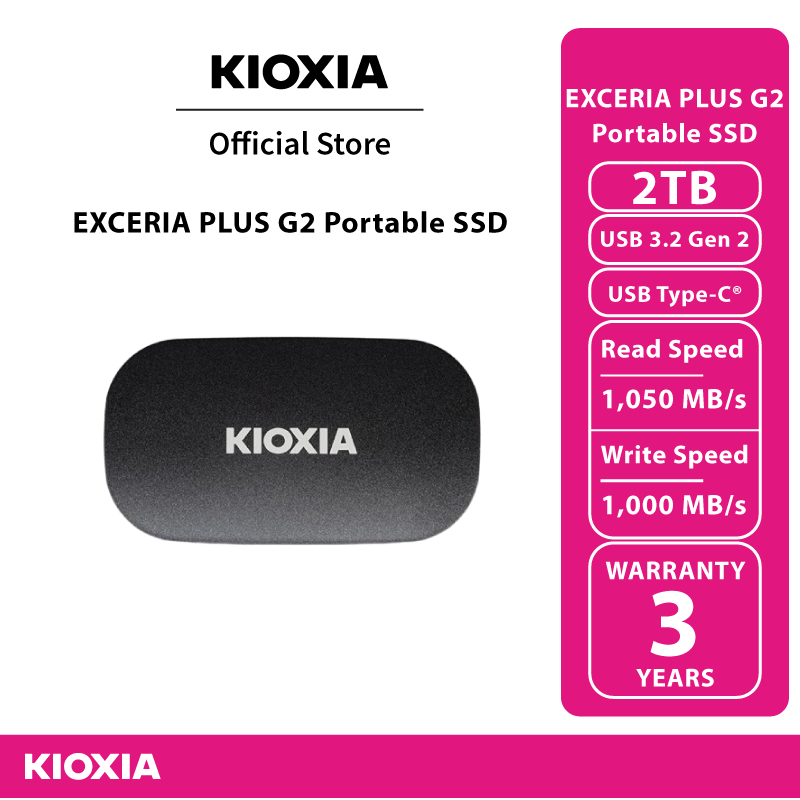 KIOXIA EXCERIA PLUS G2 Portable SSD USB 3.2 Gen2 ความจุ 2TB อุปกรณ์จัดเก็บข้อมูลพกพา (LXD20K002TG8)