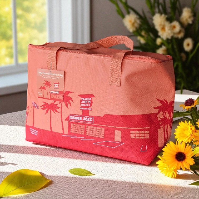 กระเป๋าช็อปปิ้งกระเป๋าเก็บความเย็นขนาดใหญ่Trader joe'sสีชมพูพีช
