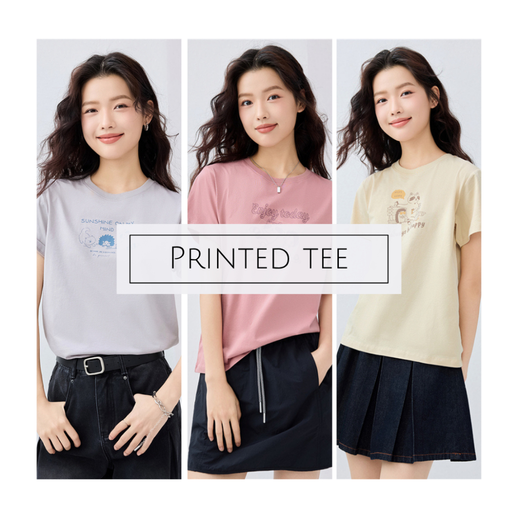 GIORDANO (Online Exclusive) เสื้อยืดผู้หญิง Women's Printed Tee 13395204 B1,2