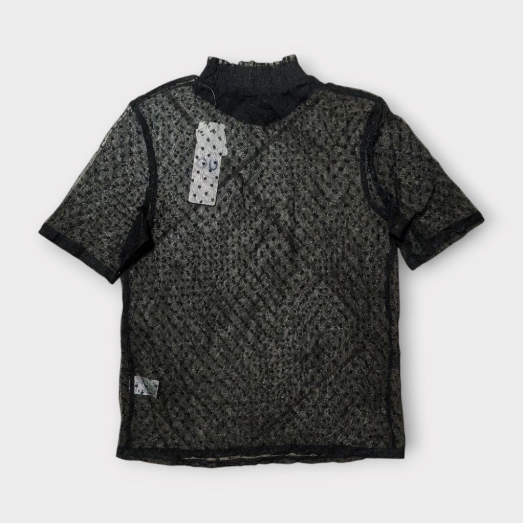 GU เสื้อคอปีน ไซส์ M ผ้าซีทรู ลายจุด คอจั๊ม ใหม่ป้ายห้อย