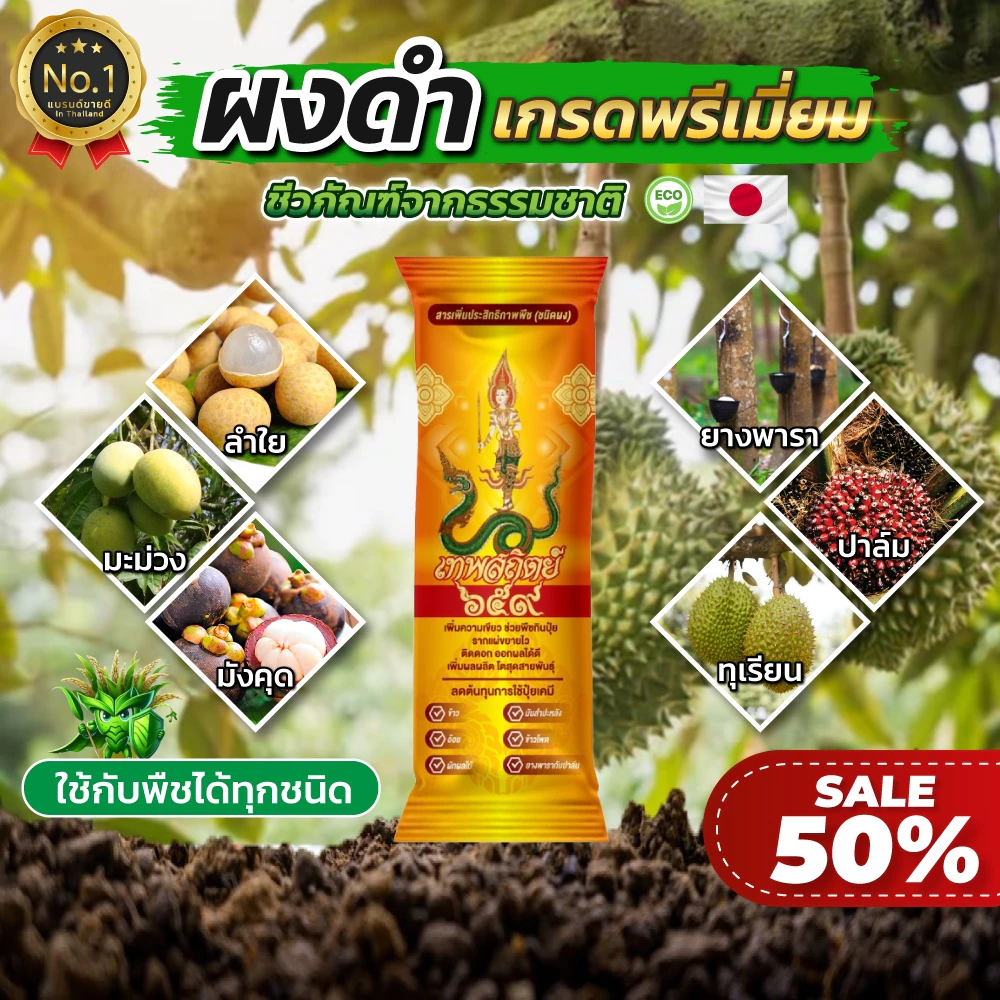 ผงดำเทพสถิตย์ ขนาด 15 กรัม ปุ๋ยทางใบ ใช้ได้ 100 ไร่ อาหารเสริมพืชฉีดทางใบ
