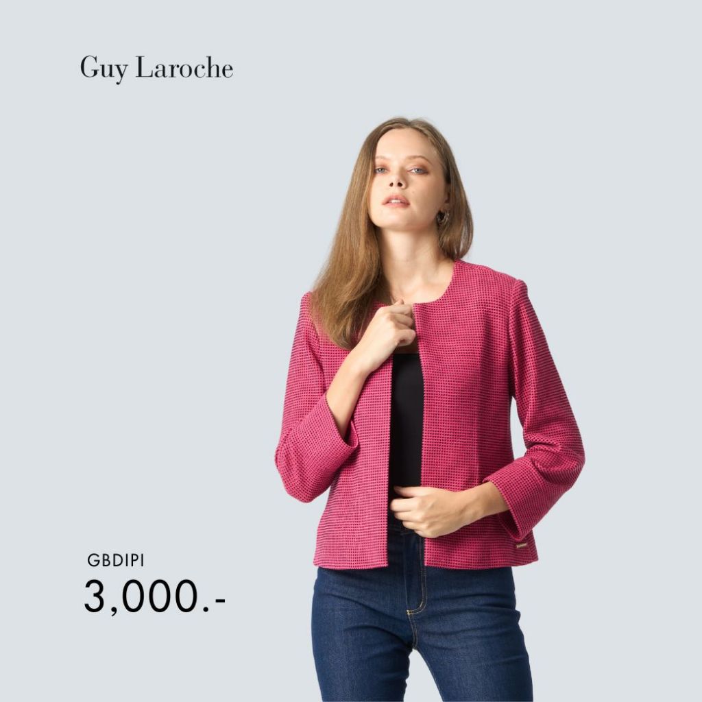 Guy laroche แจ็คเก็ตผู้หญิง ไลท์ แจ็คเก็ต แบล็คแอนด์พิงค์มินิฮาร์ท แขนยาว สีดำชมพู GBDIPI