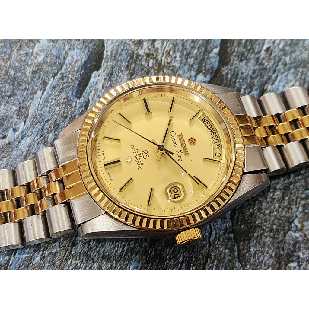 นาฬิกา Titoni Cosmo King 2 Tone Watch Automatic Gold DIAL 25 Jewels สภาพสวยๆ (used) แท้จากปี 1970.