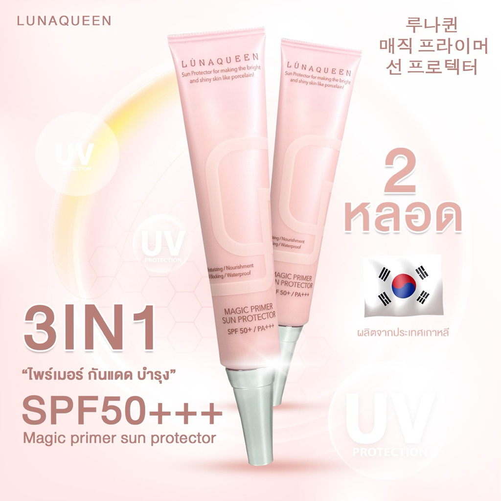[โปร 2 หลอด] กันแดด + ไพรเมอร์เนื้อใยไหม 3IN1 กันแดดพร้อมปรับสภาพผิว Luna queen