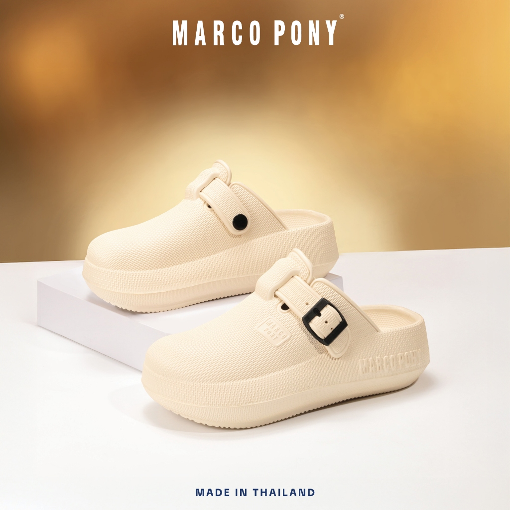 Marco Pony ผู้หญิง รองเท้าหัวโต  เหมาะกับฤดูร้อน    เบาสบาย ส้นหนา 6 ซม คลายเมื่อยเท้า วัสดุ  ทนต่อการสึกหรอMH9029