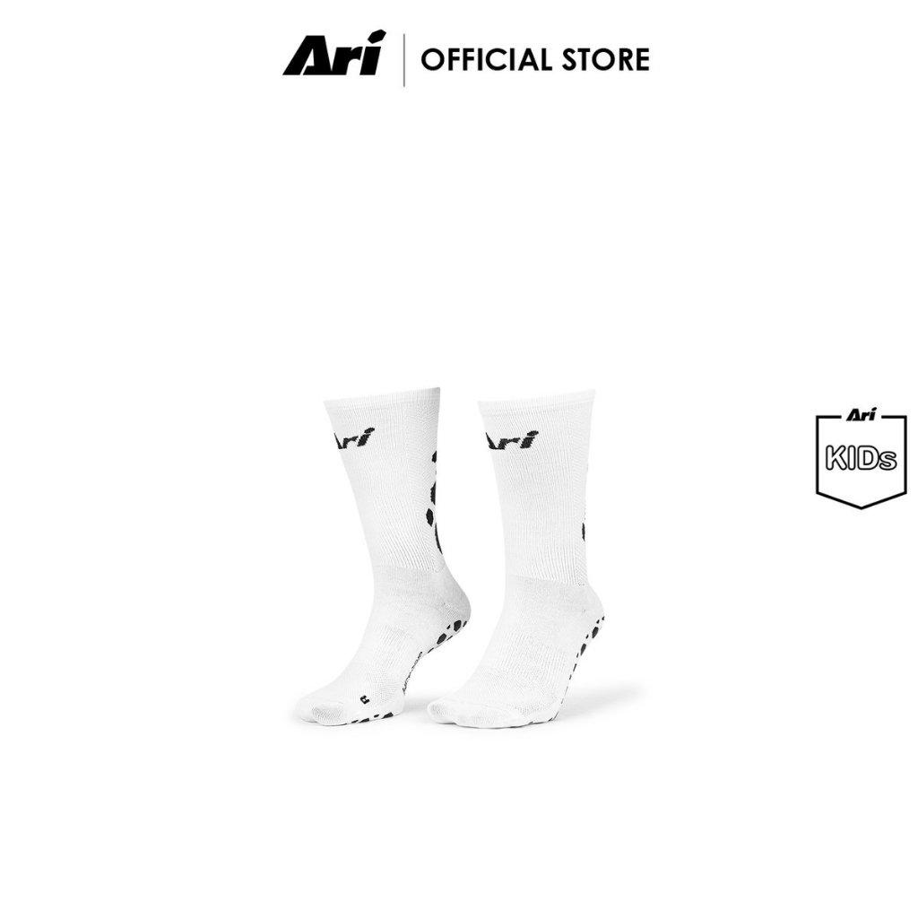 ARI KIDS HEX GRIP CREW SOCKS – WHITE (AHW1595-02) ถุงเท้าครึ่งแข้ง เด็ก อาริ HEX GRIP สีขาว