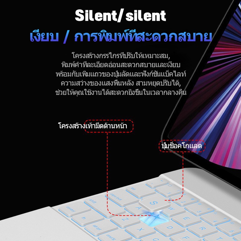 คีย์บอร์ดบลูทูธ Pad Air/Pro พร้อมแป้นพิมพ์มายากลไร้สายบลูทูธคีย์บอร์ด Pro12.9 Air 4 5 10.9 Air6 11″ 10th 13″ Pad 10th ราคา ถูกที่สุด ดีลบีเคเค แกลเลอรีภาพที่ 2