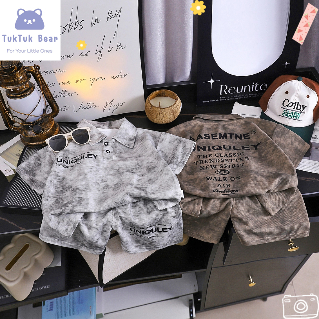 ชุดเสื้อโปโลเด็ก เสื้อแขนสั้น+กางเกงขาสั้น ใส่สบายหน้าร้อน เทรนด์เกาหลี เหมาะสำหรับเด็กอายุ 1-12 ปี