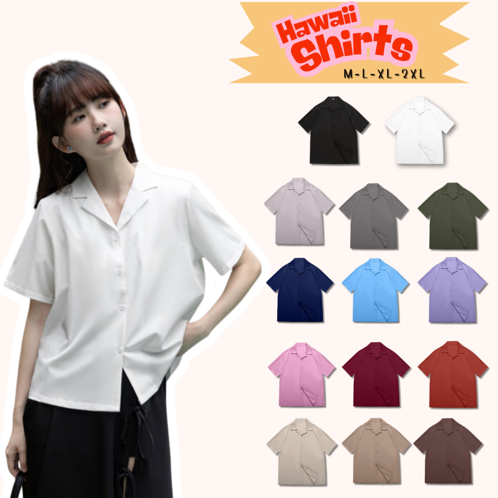 เสื้อเชิ้ตเกาหลี แขนสั้น สีพื้น unisex 14สี พร้อมส่ง