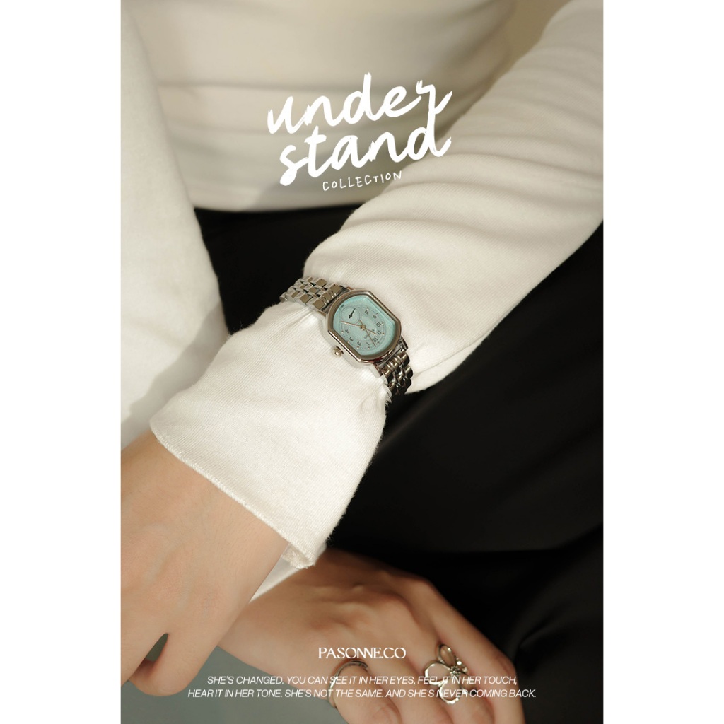 pasonne.co นาฬิกาข้อมือ รุ่น understand สายสีเงิน หน้าปัดทรงเหลี่ยมโค้งมน
