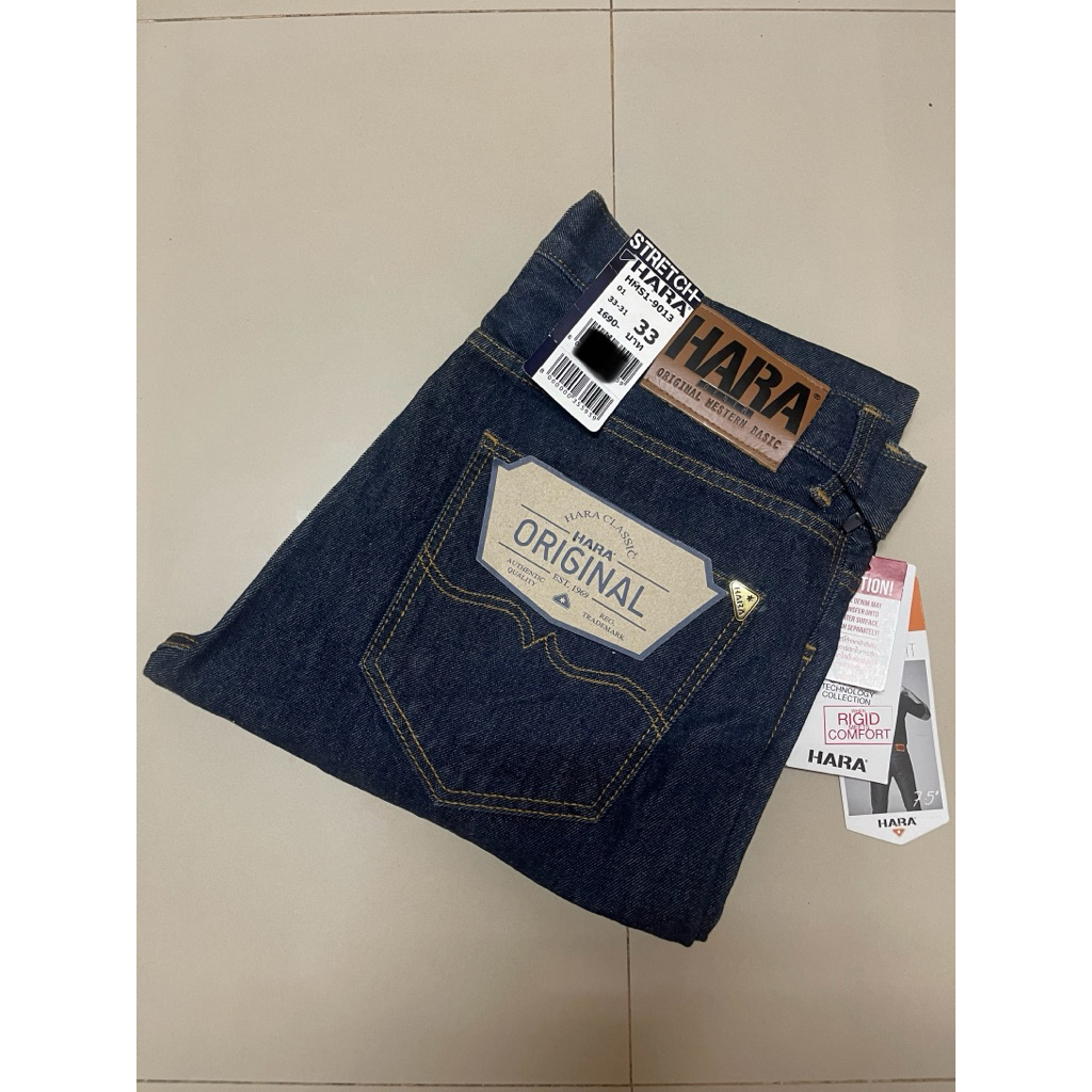 HARA กางเกงยีนส์ผู้ชาย ฮาร่า เอวกลาง ขากระบอก ทรงตรง สียีนส์ ใหม่ ของแท้💯%