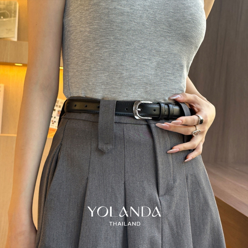 Yolanda Belt for Lady ดีไซน์เกาหลี เข็มขัดหนัง PU เส้นเล็ก เรียบหรู หัวเข็มขัดสีเงิน ดูดีแบบมีคลาส ใช้ได้ทุกวัน FF1601 - รูปที่ 3