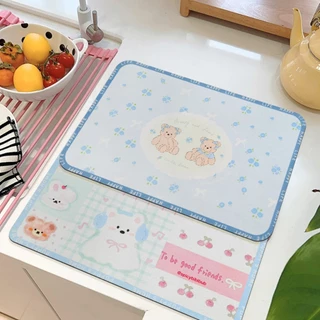 แผ่นเสื่อดูดซับน้ำสไตล์น่ารัก ลายการ์ตูน dry mat แผ่นรองจาน ที่้รองจาน แผ่นรองแก้ว กันลื่น