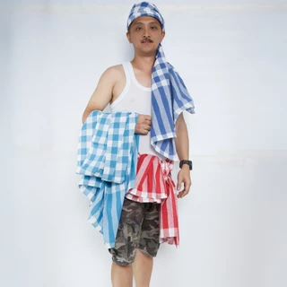 ผ้าขาวม้าผ้าทอบ้านไร่ ตรารถไฟ เนื้อดี สีไม่ตก ขนาดใหญ่ทอพิเศษเย็บขอบแล้วเวอร์ชั่นตารางใหญ่และเล็ก