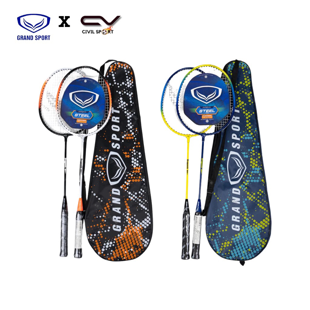 (ของแท้) Grand Sport ไม้แบดมินตัน แพ็คคู่ มีซองเต็มใบ ลวดลายเท่ๆ รุ่น DRAGONIC : 372214