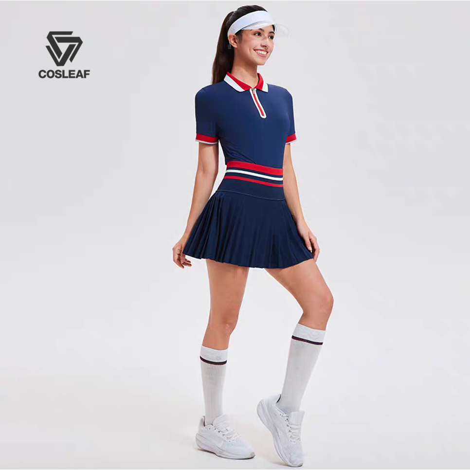 Cosleaf เสื้อโปโลผู้หญิงสปอร์ตลุค ซิปหน้า ทรงPoloเข้ารูป ผ้ายืดหยุ่น ใส่สบาย ไปยิม เทนนิส แบดมินตันเหมาะทุกกีฬา