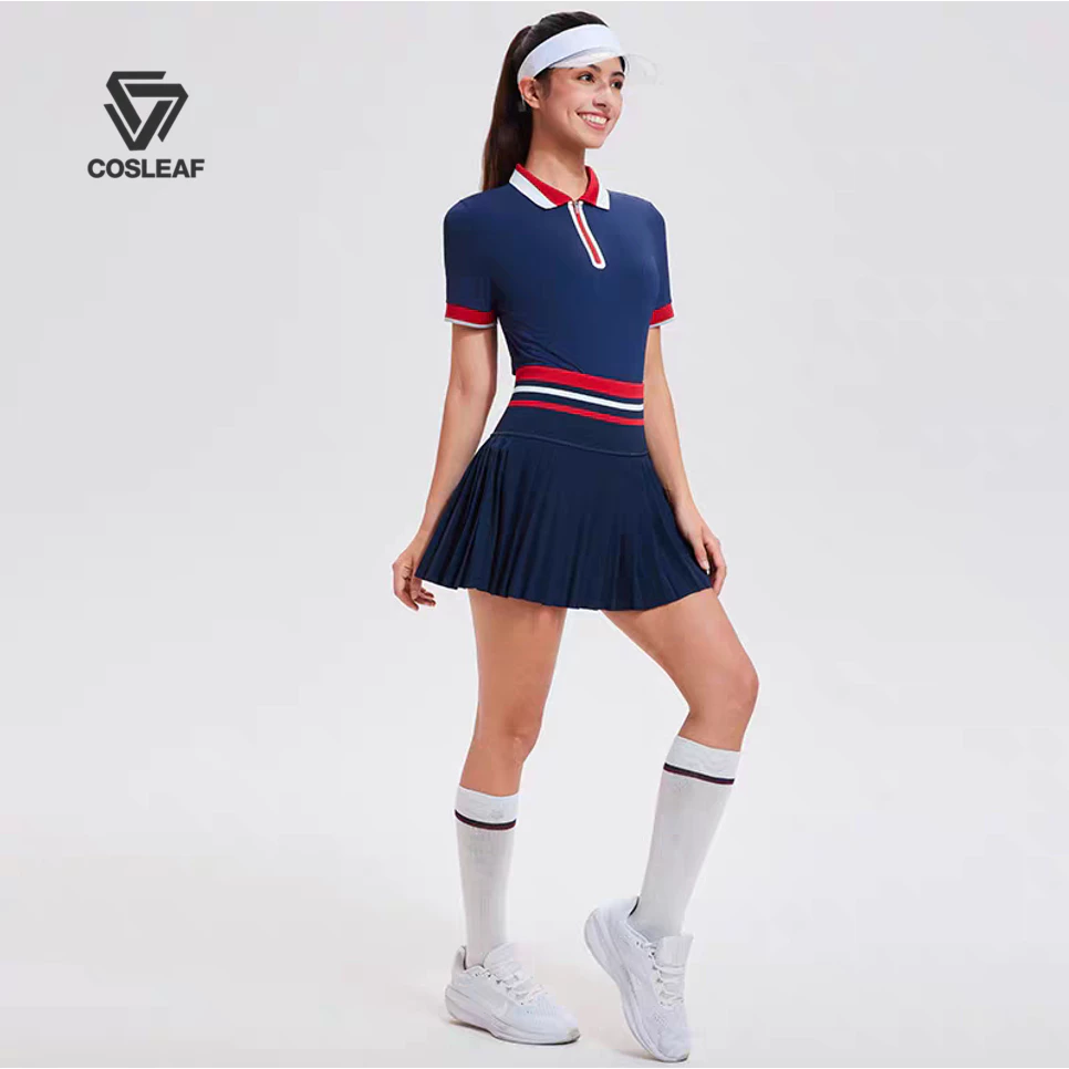Cosleaf เสื้อโปโลผู้หญิงสปอร์ตลุค ซิปหน้า ทรงPoloเข้ารูป ผ้ายืดหยุ่น ใส่สบาย ไปยิม เทนนิส แบดมินตันเหมาะทุกกีฬา