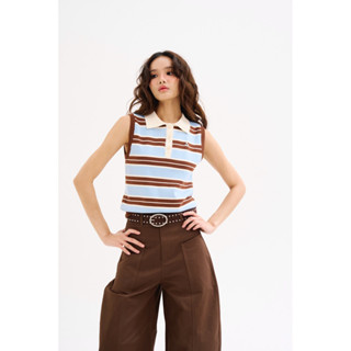 AMUSE BKK - Mora Mora Tops เสื้อแขนกุดคอปกโปโล ผ้าไหมพรม