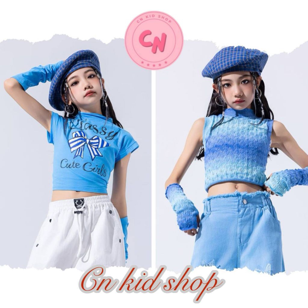 พร้อมส่งในไทย เสื้อครอปเด็กสไตล์แจ๊สแดนซ์ coverdance  แคทวอร์ค Dopamine Girl