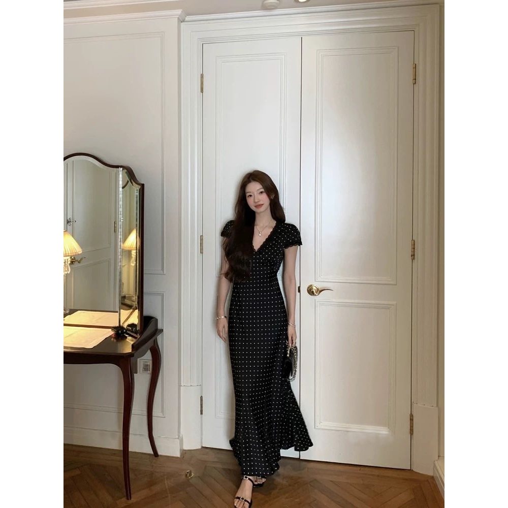 Mogwany  พรี  Kyoto Dot Dress 2สี ครีม,ดำ ทรงสวย ผ้าดีมาก น่ารักมาก