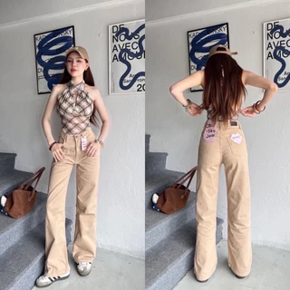 SuntreeJeans กางเกงยีนส์ เอวสูง ผ้าสี ขากระบอก [G-MN]