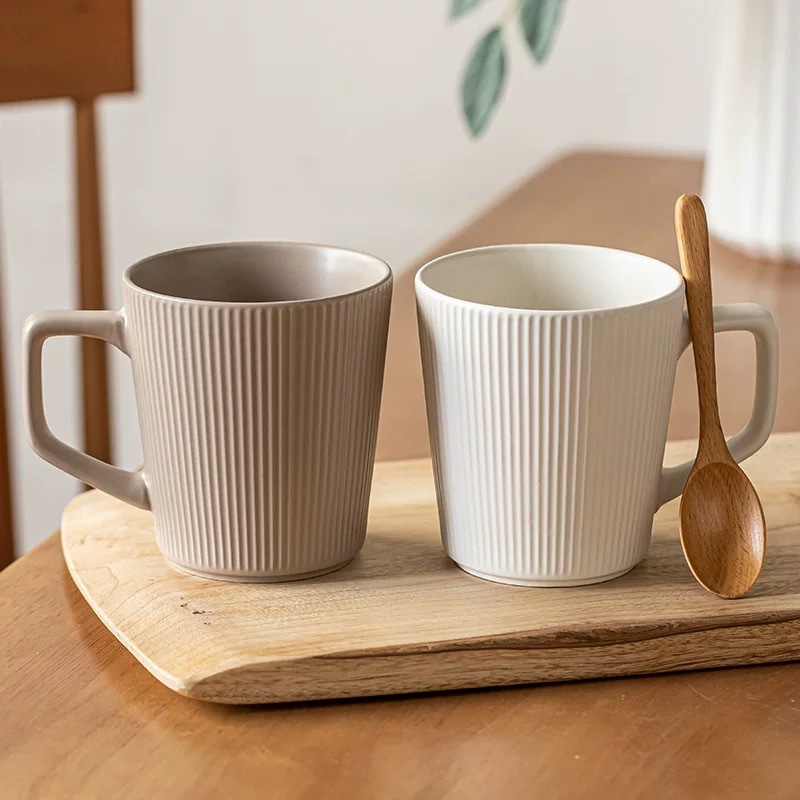 OurHome ถ้วยกาแฟลายแนวตั้งสไตล์นอร์ดิก Nordic style vertical pattern coffee cup แก้วเซรามิค ถ้วยชา ถ้วยน้ำ