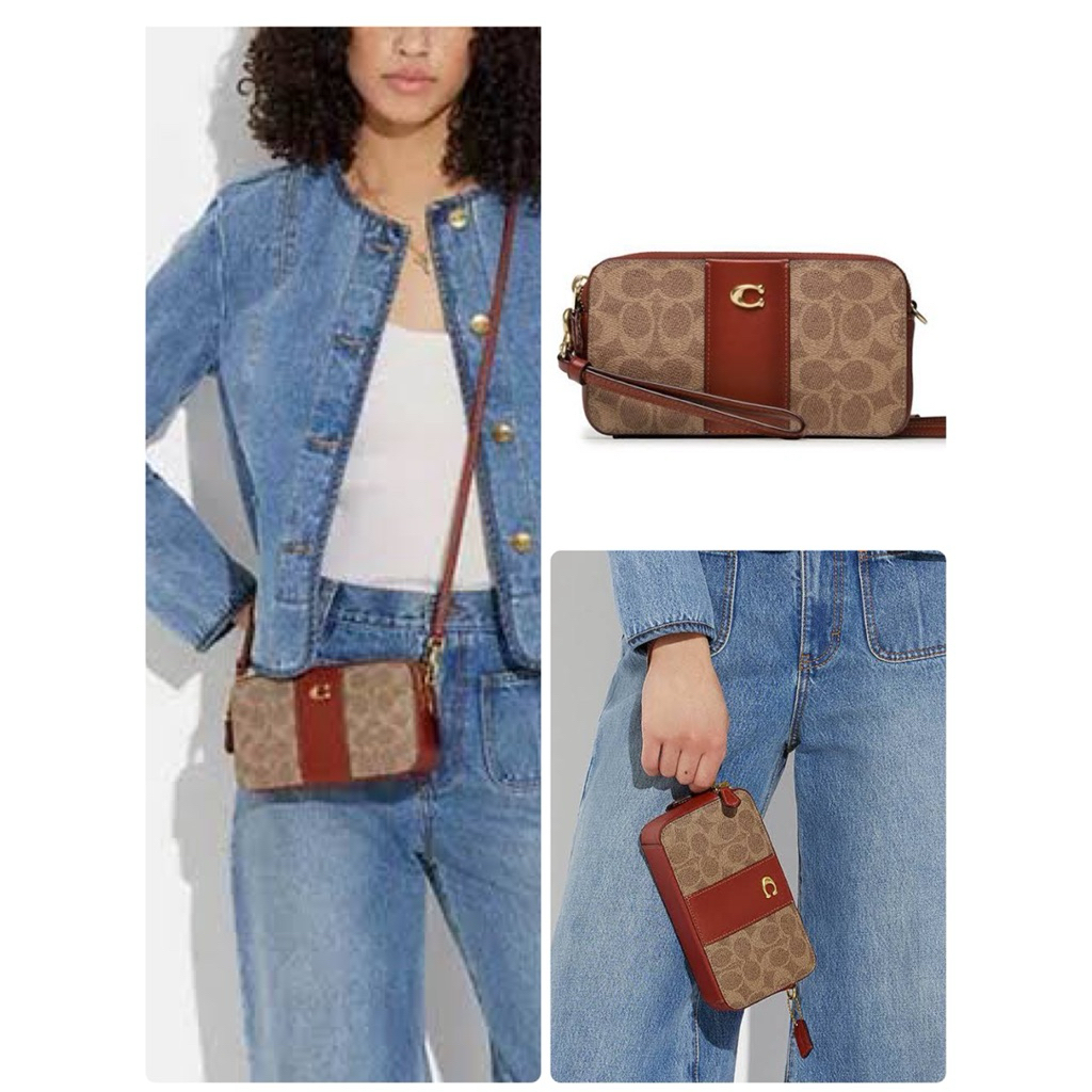 งานshop🤎COACH CH797 Kira Crossbody In Colorblock Signature Canvas กระเป๋าสะพายข้าง 7 นิ้ว ลายซีสีน้ำ