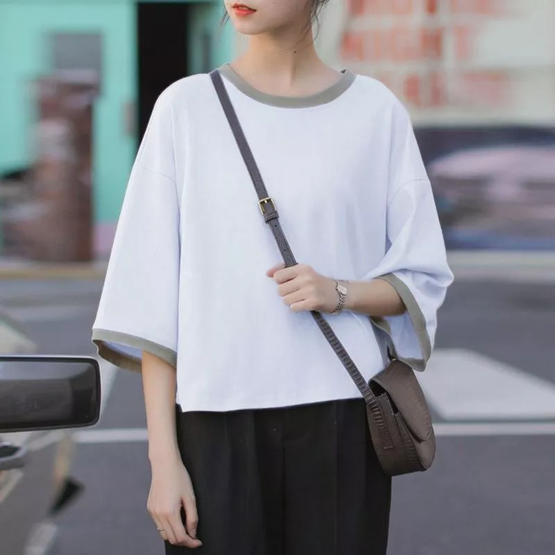 เสื้อครอปสาวอวบอ้วนไซส์ใหญ่ สีพื้น oversize เสื้อผ้าแฟชั่นวัยรุ่นน่ารัก เสื้อยืดสวยๆผู้หญิงฤดูร้อนใหม่ แขนห้าส่วน สีทู thumbnail 5