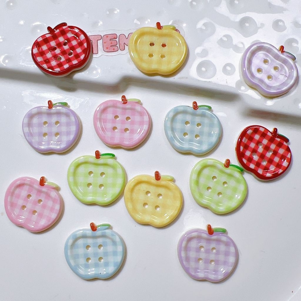 10 ชิ้น เรซิ่นกระดุมลายตารางน่ารักๆ งานตกแต่งชิ้นงานDiy