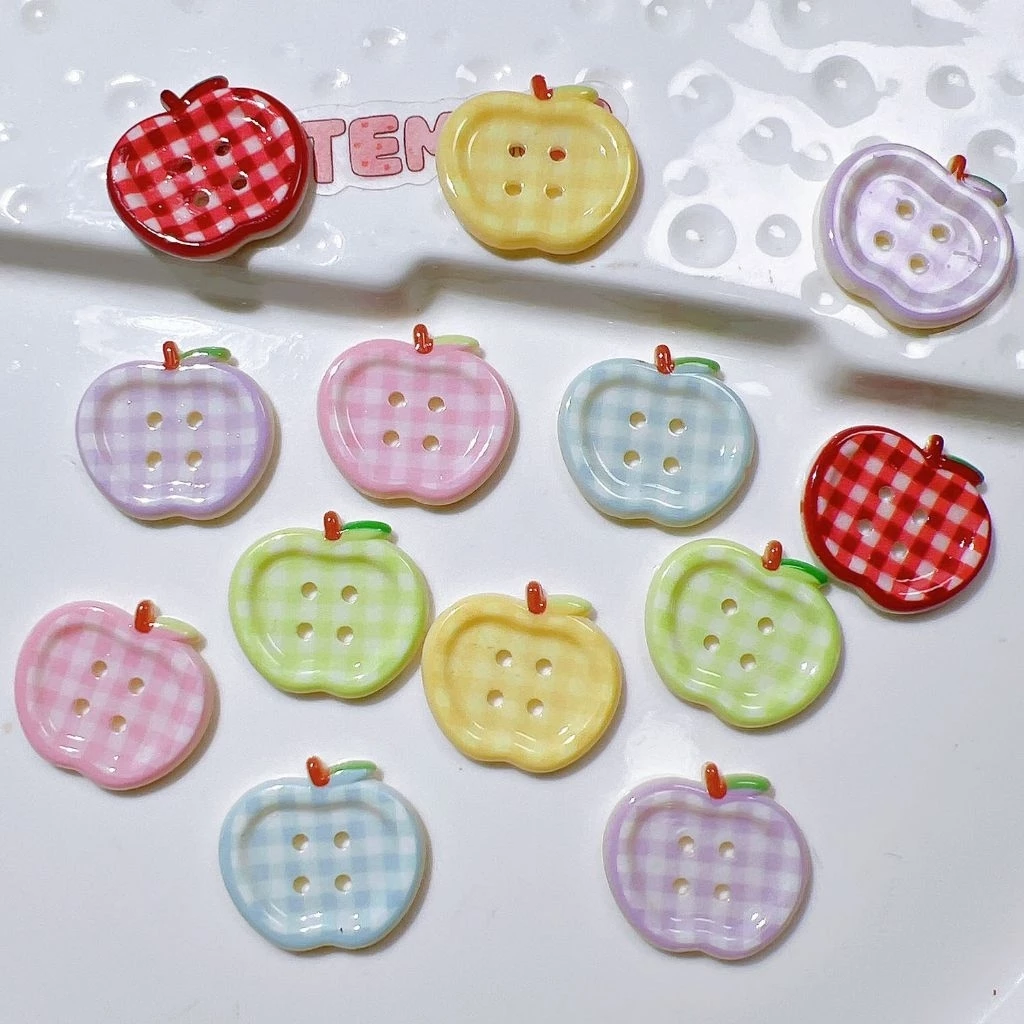 10 ชิ้น เรซิ่นกระดุมลายตารางน่ารักๆ งานตกแต่งชิ้นงานDiy