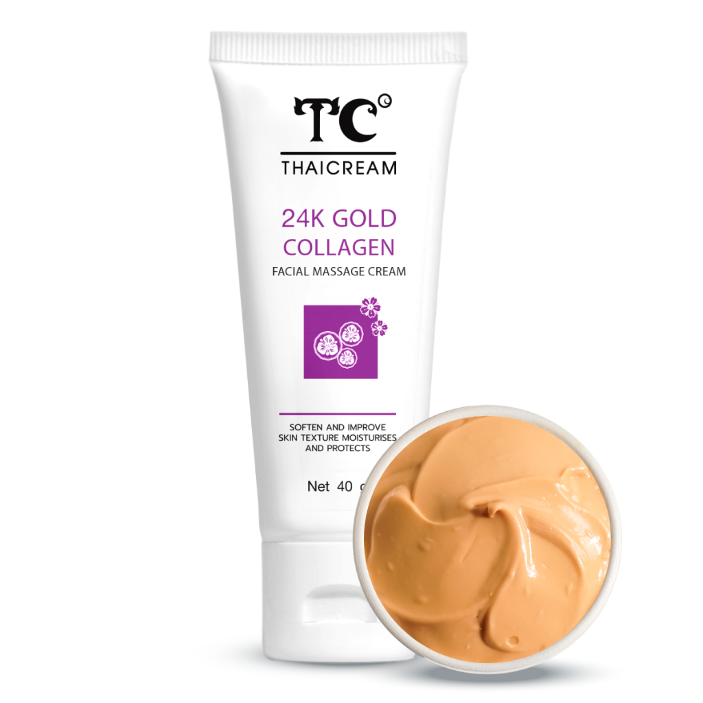Thaicream ครีมนวดหน้า ริ้วรอย คอลลาเจน นวดหน้าด้วยมือ ไทยครีม 24k Gold Collagen Facial Massage Cream